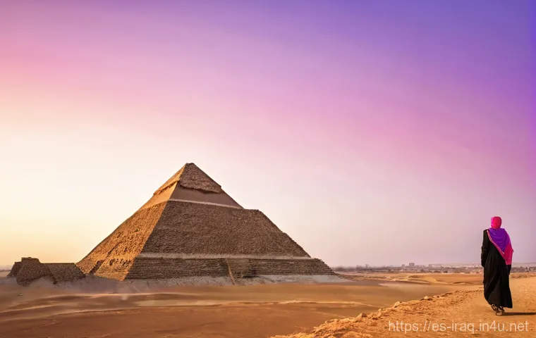 이라크 주요 관광지 - **Prompt 1: The Majestic Ziggurat of Ur at Sunset**
    "A majestic, ancient traveler (male or femal...