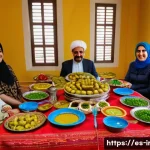 이라크와 사우디아라비아의 문화 비교 - A vibrant traditional Iraqi family celebration scene during Nowruz, featuring multiple generations g...