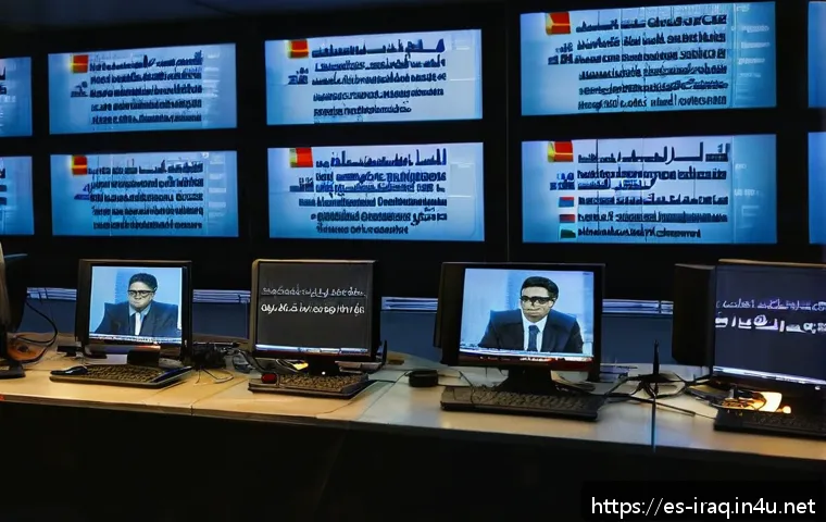 이라크 언론의 자유 수준 - A detailed scene showing a brave Iraqi journalist wearing modest professional attire and glasses, si...